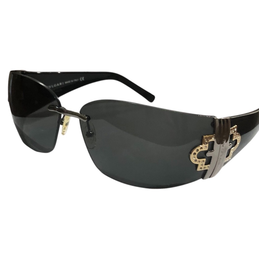 SOLD Bulgaria Designer Rimless Sunglasses Black Two-Tone Crystals Italian GUC